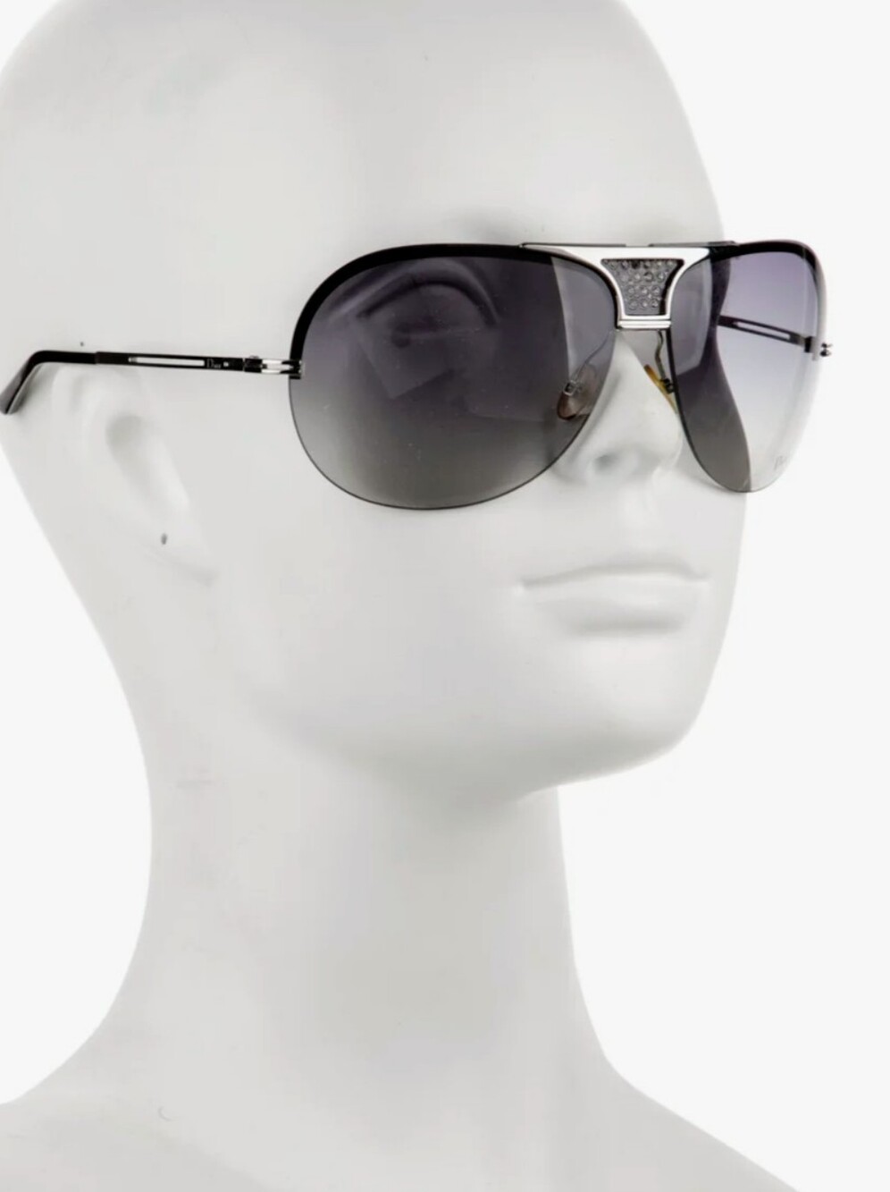 Christian Dior Crystal Ruthenium Remove Oversized Aviator Rimless Sunglasses Y2k